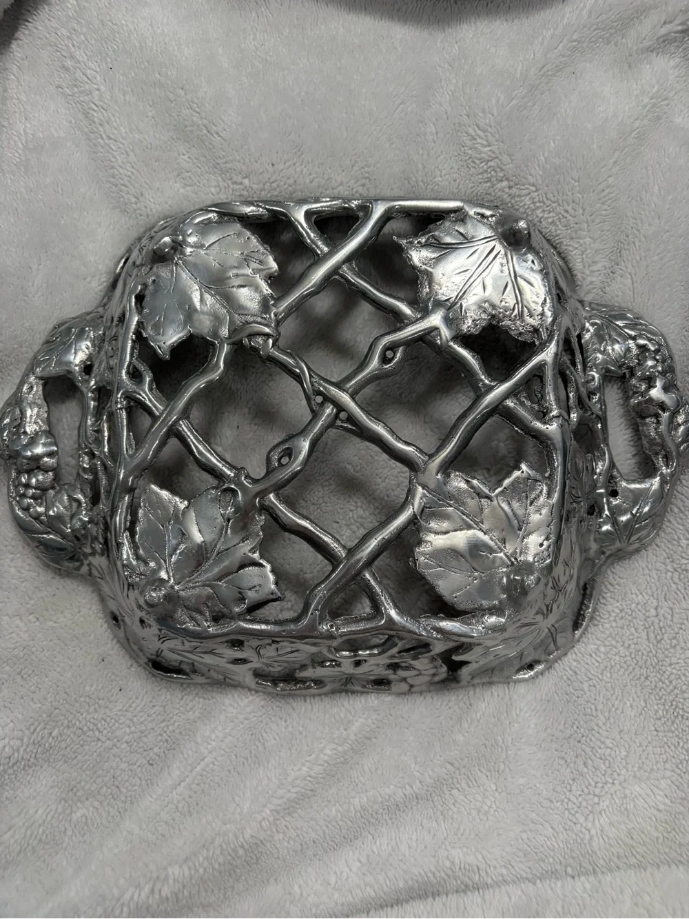 Vintage Cast Aluminum Grape & Vine Lattice Basket Bowl